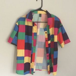 Color block button up